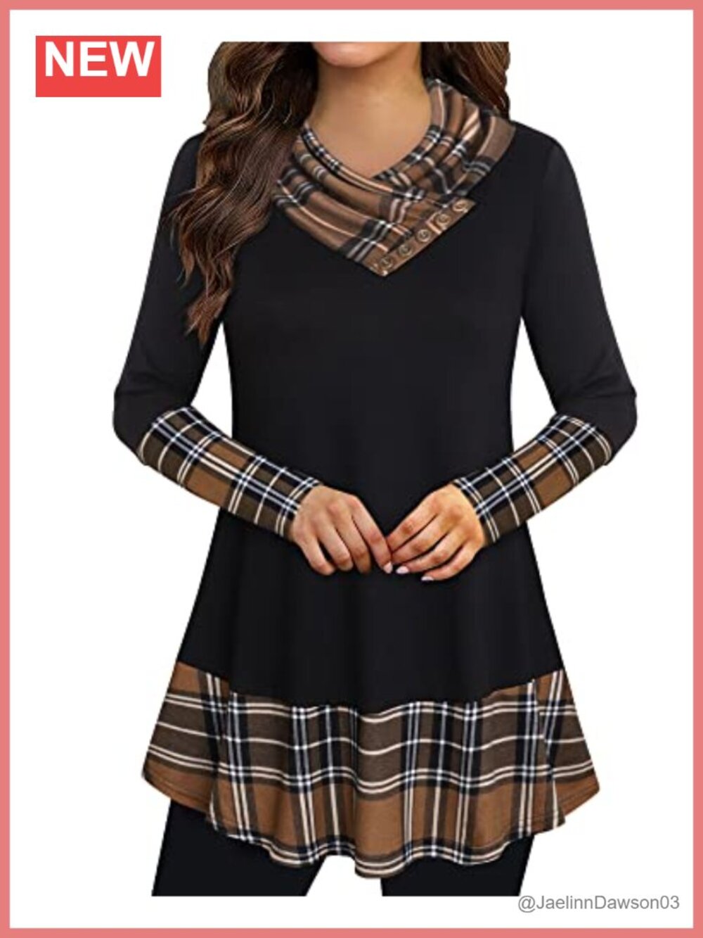 Cowl Neck Tunic Top Long Sleeve A-Line Flowy Casual Blouse